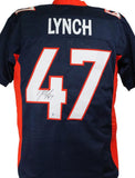 John Lynch Autographed Blue Pro Style Jersey- Beckett Witnessed *Black