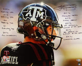 Johnny Manziel Signed Texas A&M 16x20 Close Up PF Photo w/ Stats- Beckett Auth