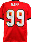 Warren Sapp Autographed Red Pro Style Jersey w/ 2 Insc- Beckett W *Black