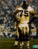 Joe Greene Autographed Pittsburgh Steelers 8X10 Muddy Photo w/HOF-Beckett W HolO