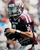 Johnny Manziel Autographed Texas A&M 8x10 Up Close w/ Ball Photo- PSA/DNA Auth