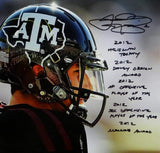 Johnny Manziel Signed Texas A&M 16x20 PF Photo Close Up 10 Insc-Beckett W Auth