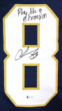 Chase Claypool Autographed Navy College Style Jersey w/ PLACT- Beckett W *Black