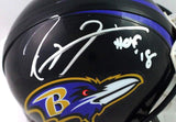 Ray Lewis Autographed Baltimore Ravens Mini Helmet w/ HOF- Beckett Witness *Wh