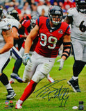 JJ Watt Autographed Houston Texans 16x20 Red Jersey Photo- JSA W /Holo *Blue