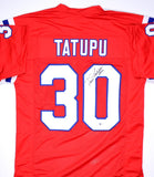 Mosi Tatupu Autographed Red Pro Style Jersey- Beckett *Black