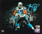 Luke Kuechly Autographed Panthers B&W Spotlight 8x10 FP Photo- Beckett W *Teal