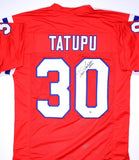 Mosi Tatupu Autographed Red Pro Style Jersey- Beckett *Black
