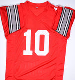 Troy Smith Autographed Red College Style Jersey- Beckett Hologram *Black