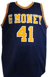 Glen Rice Autographed Blue Stat G Money Jersey- Beckett W *Black