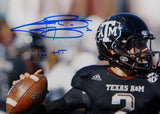 Johnny Manziel Autographed *Blue Texas A&M 8x10 Close Up Photo W/ HT- JSA W