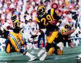 Eric Dickerson Signed Rams 16X20 Running w/ Ball HM Photo w HOF- Beckett W Holo