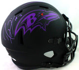 Ray Lewis Autographed Ravens F/S Eclipse Helmet w/ HOF- Beckett Witness *Purple