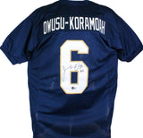 Jeremiah Owusu-Koramoah Autographed Blue College Style Jersey-Beckett W Hologram