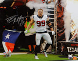 JJ Watt Autographed Houston Texans 16x20 TX Flag Yelling PF Photo- JSA W *Silver