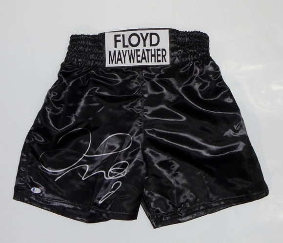 Floyd Mayweather Autographed Black Custom Trunks - Beckett Auth *Silver