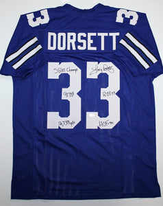 Tony Dorsett Autographed Blue Pro Style Jersey w/ 5 Inscriptions- JSA W Auth