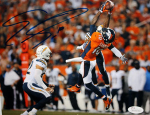 Emmanuel Sanders Autographed Broncos 8x10 Leap for Ball  Photo- JSA Witness Auth