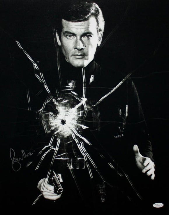 Roger Moore Autographed 16x20 James Bond Shattered Glass - JSA Authenticated