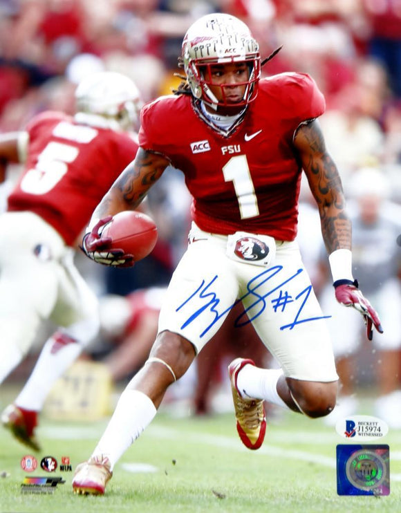 Kelvin Benjamin Autographed FSU 8x10 Running w/ Ball PF Photo- Beckett Auth *Blu