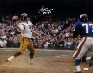 Sonny Jurgensen HOF Signed Redskins 16x20 Passing Against Giants Photo- JSA W Au