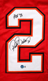 Ronde Barber Autographed Red Pro Style Jersey w/HOF - Beckett W Hologram *Black