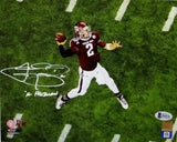 Johnny Manziel Autographed Texas A&M 8x10 Aerial Passing PF Photo- Beckett Auth