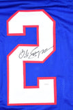 O.J. Simpson Autographed Blue Pro Style STAT Jersey- JSA W *Black