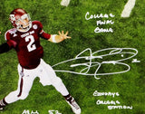 Johnny Manziel Signed Texas A&M 16x20 Aerial Pass PF Photo W/ Insc- Beckett Auth