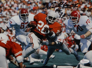 Earl Campbell Autographed Longhorns 8x10 Against OU Photo- JSA Auth *Blk Top