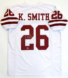 Kevin Smith Signed White College Style Jersey w/ Insc- The Jersey Source Auth *2