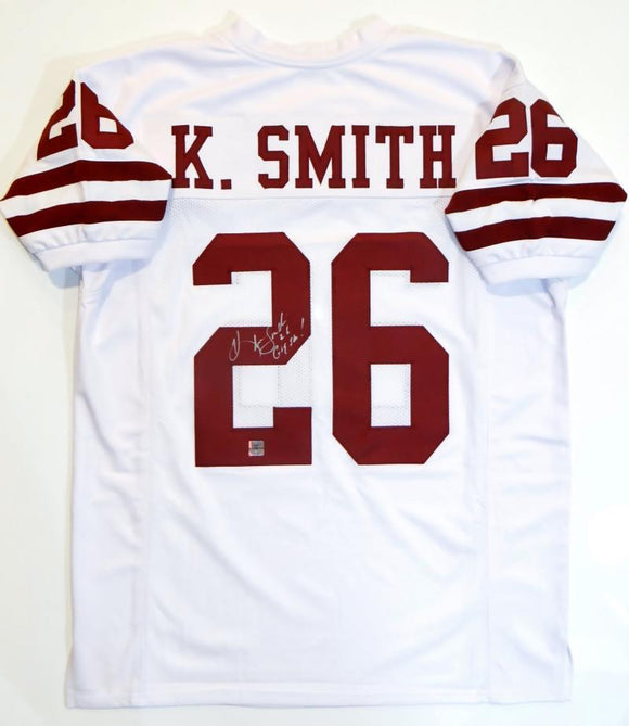 Kevin Smith Signed White College Style Jersey w/ Insc- The Jersey Source Auth *2