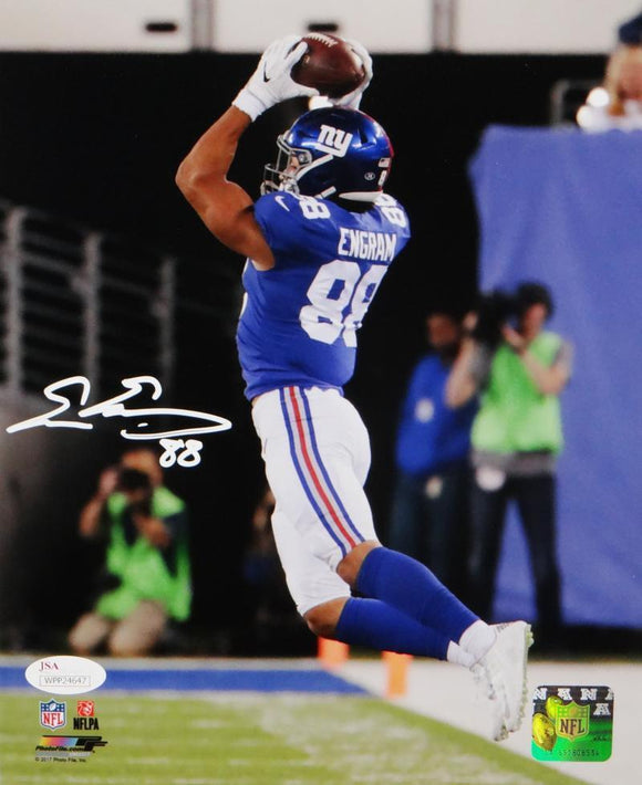 Evan Engram Autographed NY Giants 8x10 Jumping PF Photo- JSA W Auth *White