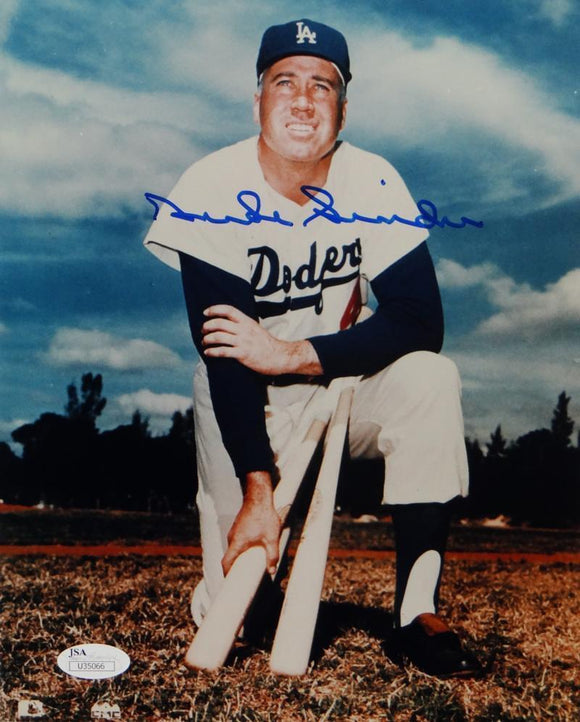 Duke Snider Autographed Dodgers 8x10 Color Kneeling Photo- JSA Auth *Blue