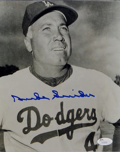 Duke Snider Autographed Dodgers 8x10 B&W Close Up Photo- JSA Auth *Blue