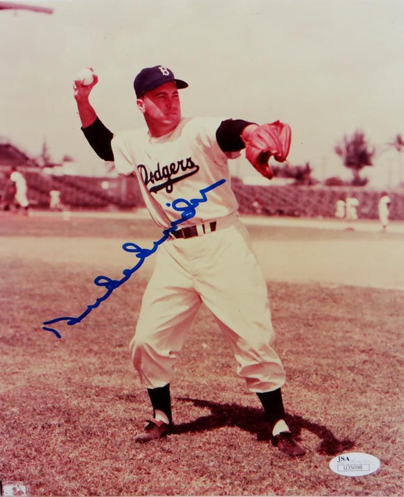 Duke Snider Autographed Dodgers 8x10 Throwing Photo- JSA Auth *Blue