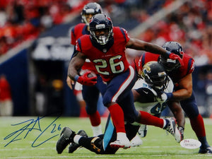 Lamar Miller Signed Houston Texans 8x10 Battle Red Jersey Photo- JSA W Auth *Blu