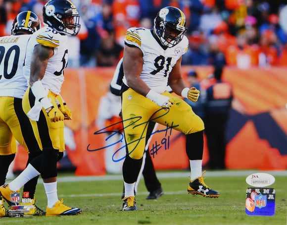 Stephon Tuitt #91 Autographed Steelers 8x10 Celebrating P.F. Photo- JSA W Auth