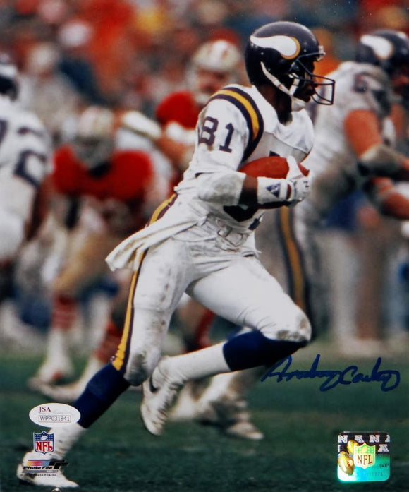 Anthony Carter Signed Minnesota Vikings 8x10 Running PF Photo- JSA W Auth *Blue