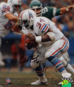 Earl Campbell Signed Oilers 8x10 White Jersey PF Photo W/ HOF- JSA W Auth *Black