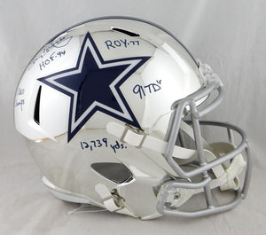 Tony Dorsett Signed Dallas Cowboys F/S Chrome Helmet w/ 5 Insc -JSA W Auth *Blue