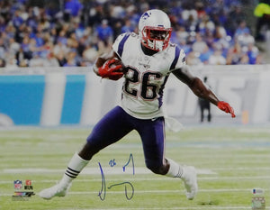 Sony Michel Autographed Patriots 16x20 PF Photo Running - Beckett Auth *Blue