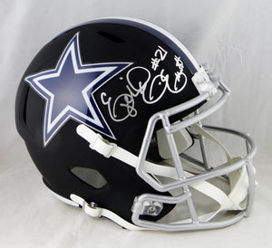 Ezekiel Elliott Autographed Cowboys F/S Flat Black Helmet- Beckett Auth *Silver