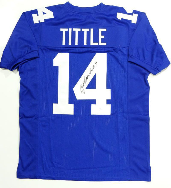 Y.A. Tittle Autographed Blue Pro Style Jersey W/ HOF- JSA W Authenticated *Up 4