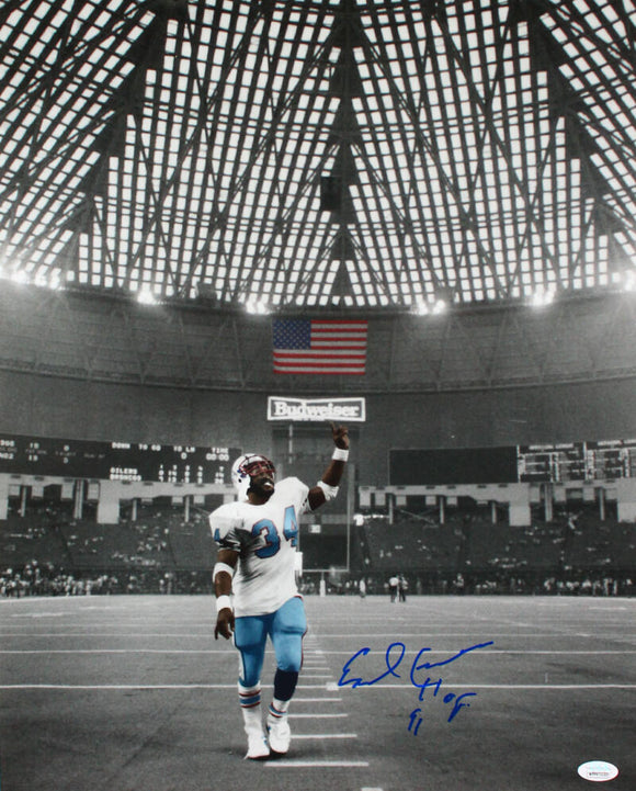 Earl Campbell Autographed B&W Pointing Up Spotlight 16x20 Photo- JSA W Auth