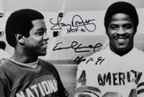 Tony Dorsett/Earl Campbell Autographed HOF 8x10 B&W Smiling Photo- Beckett Auth