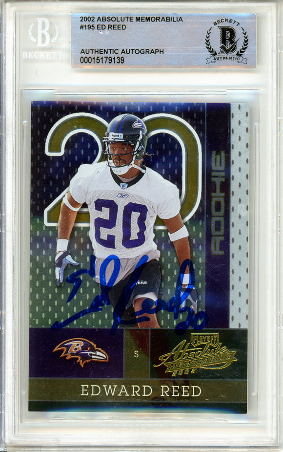 2002 Absolute Memorabilia #195 Ed Reed RC Baltimore Ravens 483/1500 BAS Autograph 10