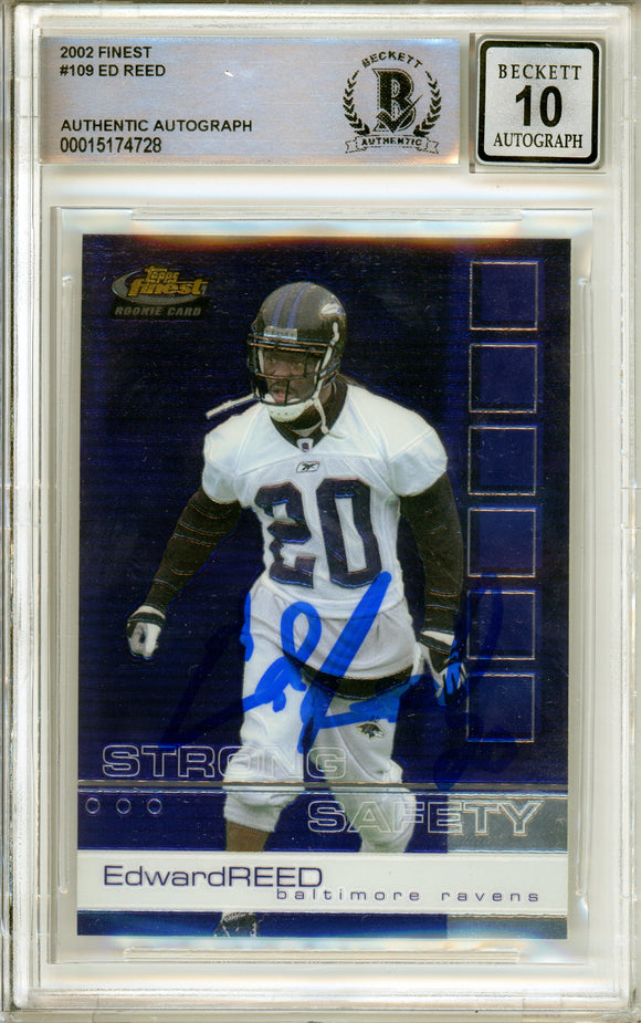 2002 Finest #109 Ed Reed RC Baltimore Ravens BAS Autograph 10