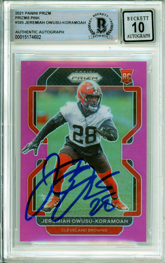 2020 Panini Prizm Pink #389 Jeremiah Owusu-Koramoah RC Cleavland Browns BAS Auto