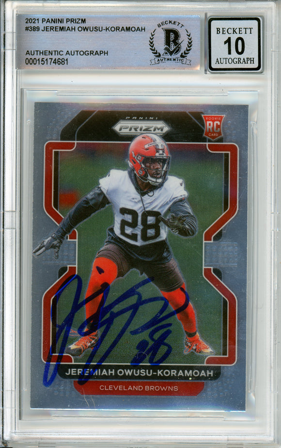 2020 Panini Prizm #389 Jeremiah Owusu-Koramoah RC Cleavland Browns BAS Auto 10